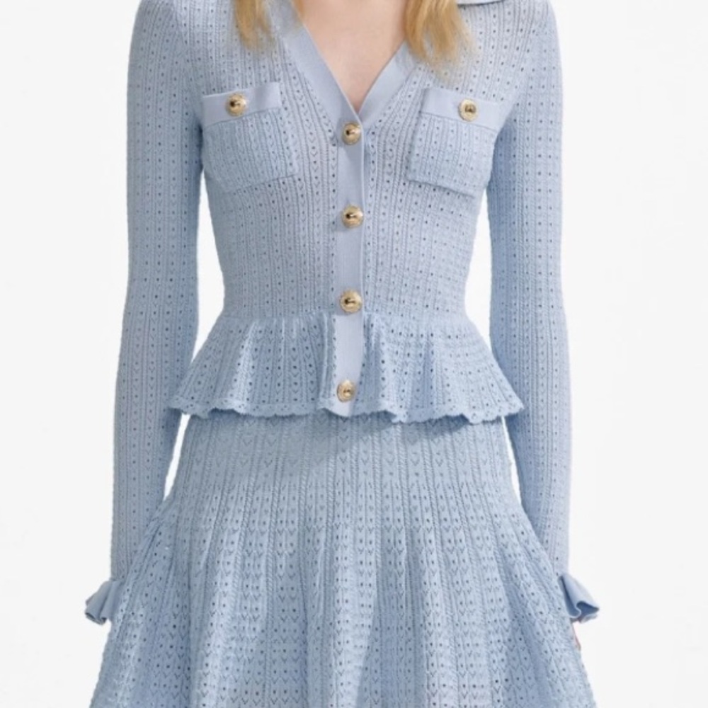 Self-portrait Blue Pointelle Knit Mini Dress - Picture 5 of 9